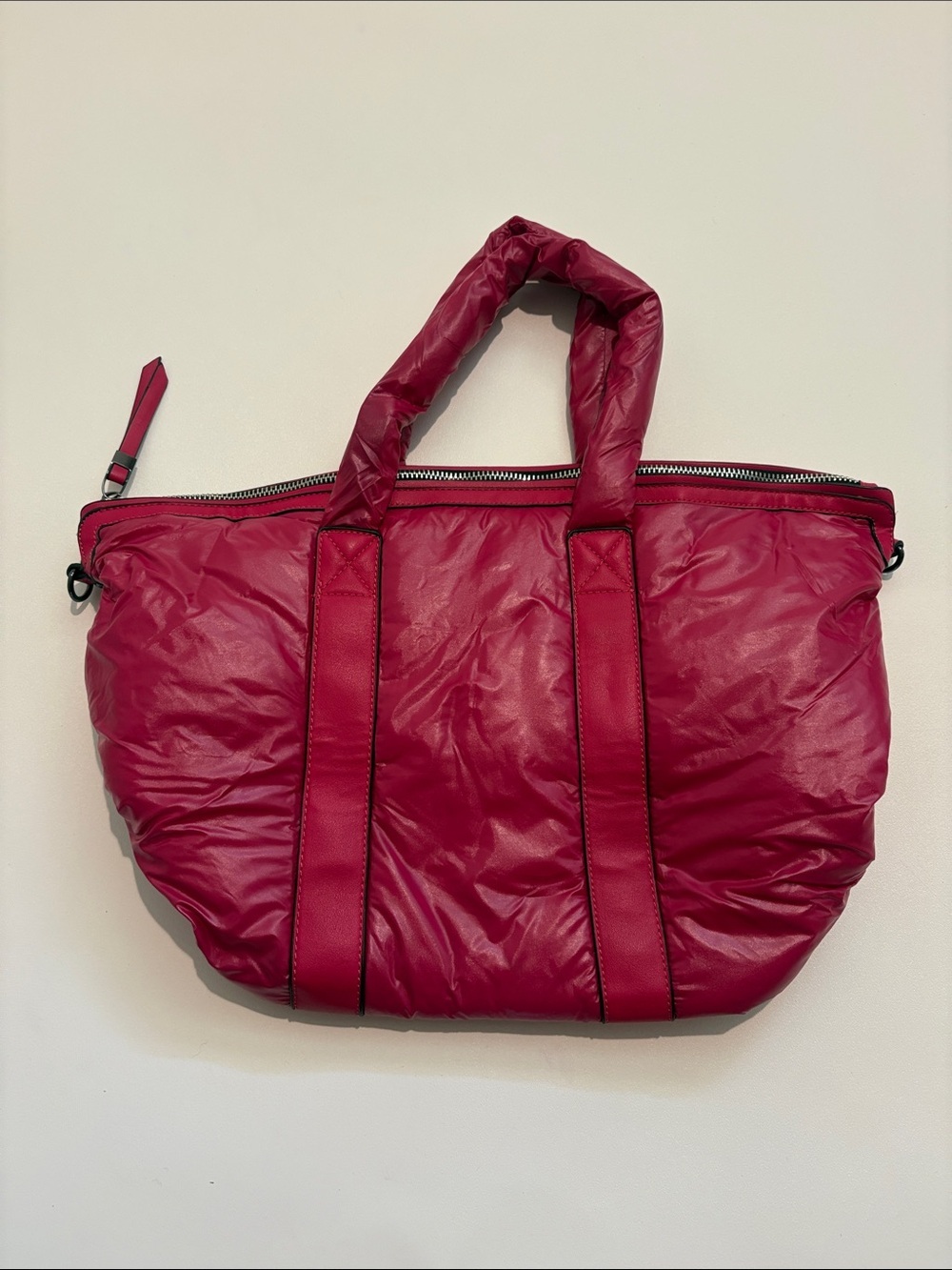 Quilted Puffer Tote in Fuchsia Pink